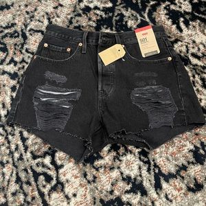 Levi's 501 Black Ripped Denim Shorts